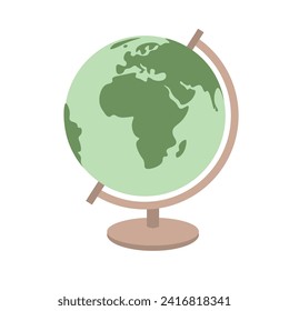 Globe on stand isolated on white background. Vector cartoon illustration.