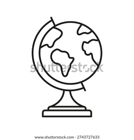 Globe On Stand Line Icon. Global Education, Geography Learning, And World Exploration Outline Symbol. Classroom And Travel Planning Tool. Editable Stroke. Isolated Vector Illustration.