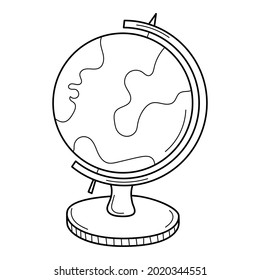 Un globo en un estrado. Elemento escolar. Doodle. Globus. Ilustración de vector blanco y negro dibujada a mano. Los elementos de diseño están aislados en un fondo blanco