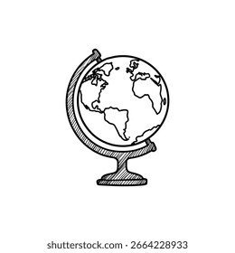 Globe on Stand Tilted Showing Detailed World Map