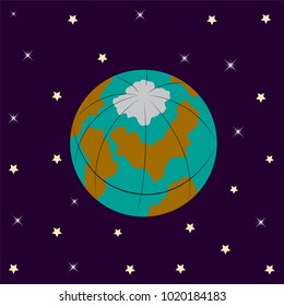 The globe on a starry background. Vector illustration