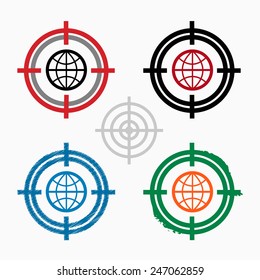 Globe on target icons background. Crosshair icon. Vector illustration.