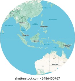 globe on white background. displays a map of Indonesia and its surroundings