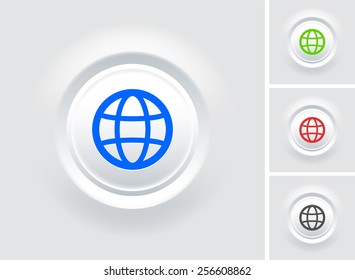 Globe  on White Bevel Round Button