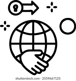 A globe on white surface with holographic community icons and growth symbols floating above providing copy space. concept as Overhead shot of a small globe placed on a white surface. Above it are glos