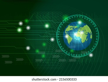 Globe on wireframe and circuit technology abstract background.