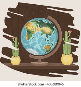 Globe on a wooden stand.