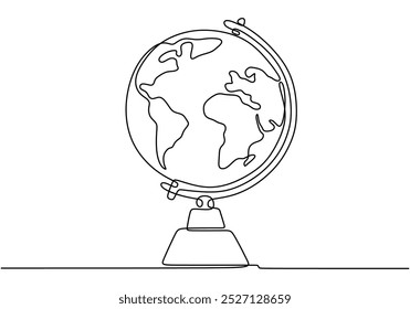Globe in one continuous line drawing. Minimalist design for geography and travel themes. Hand-drawn illustration for exploration.