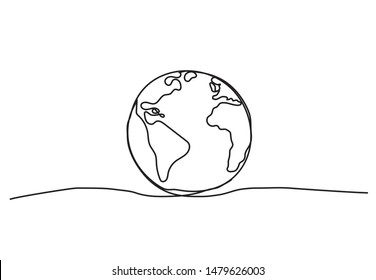 Globe. One line drawing on white background.
