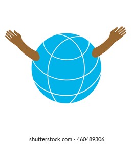 The globe is opening his arms. The globe logo,magazine illustration. A symbol of peace. Good. Love.