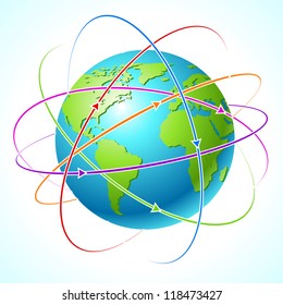 Globe with orbits. Vector map illustration. Clean illustration.