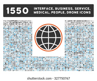 Globe and other web interface, business tools, people poses, medical service vector icons. Style is flat symbols, bicolored, rounded angles, white background.
