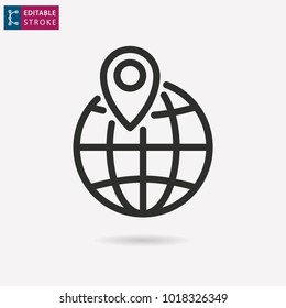 Globe - outline black icon. Editable stroke. Vector illustration