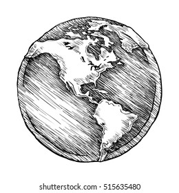 Globe outline drawing. Vector illustration  of sketchy  on white background.