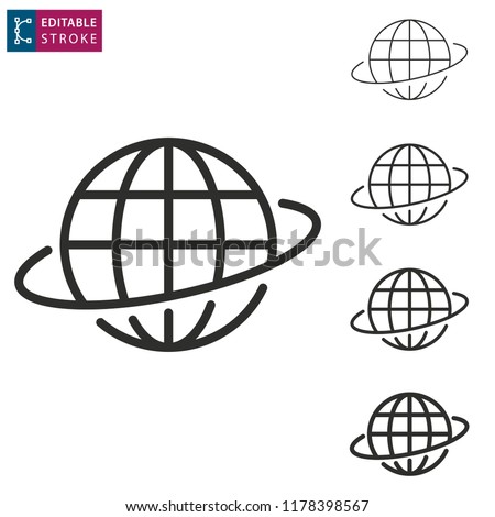 Globe outline icon on white background. Editable stroke. Vector illustration.
