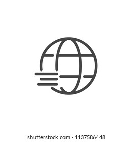 Globe outline icon. Schematic map of planet. World graphic symbol. Travel, connect, geography. global corporation, business and technology concept line logo. Vector illustration isolated on white