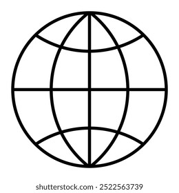 Símbolo del icono del contorno del globo, señal de la red global. Mundo en blanco y negro para la Imagen de Internet de Web. Diseño de Vector aislado sobre fondo blanco