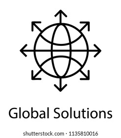 
Globe with outward pointing arrows is conceptualising global solutions 
