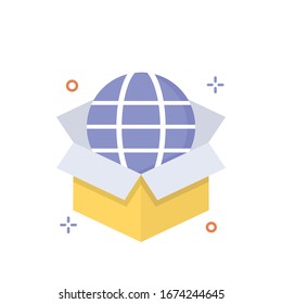 Globe Packing Vector illustration. Shopping and E-commerce Flat icon. 