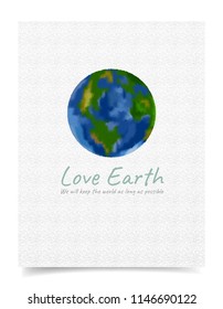 Globe painted with watercolors on paper and text, vector illustration and design.