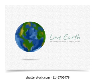 Globe painted with watercolors on paper and text, vector illustration and design.