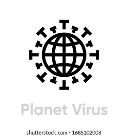 Globe Pandemic line vector icon, Novel Coronavirus 2019-nCoV contamination. Editable line