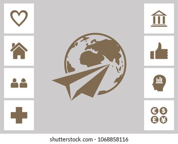 Globe & Paper Plane Icon With Bonus Icons. Eps-10.