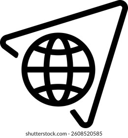 Globe with paper plane icon representing global marketing, communication, and international reach.