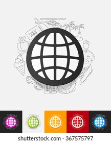 globe paper sticker with hand drawn elements