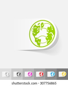 globe paper sticker with shadow. Vector illustration