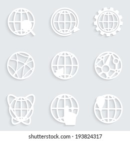 Globe paper white icons with shadows