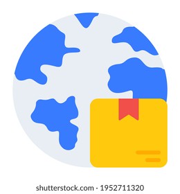 Globe with parcel, global shopping icon