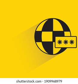 globe and password drop shadow on yellow background