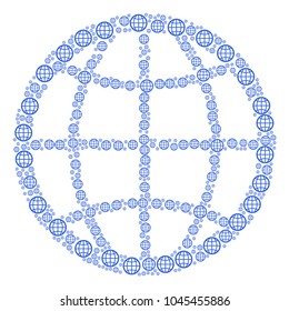 Globe pattern designed in the set of globe design elements. Vector iconized collage designed with simple icons.
