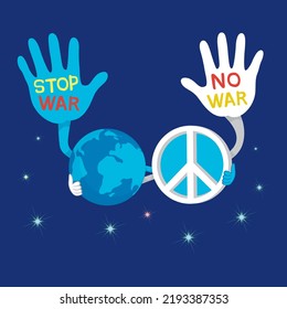  The globe and the peace sign hugged and said no war, world peace day, illustrator vector cartoon drawing image painting