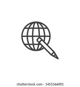 Globe and pen line icon. linear style sign for mobile concept and web design. International education outline vector icon. e learning symbol, logo illustration. Vector graphics