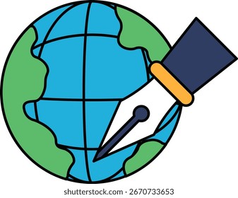 Um globo com uma caneta sobre ele. O globo é preto e branco