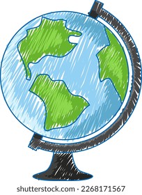 Globe pencil colour child scribble style illustration