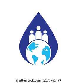 Globe and people drop shape icon vector illustration. World people logo design icon vector.