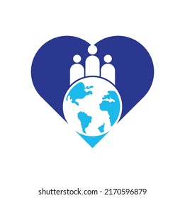 Ilustración vectorial de icono de forma cardíaca de globo y personas. Vector de iconos de diseño del logo de la gente del mundo.