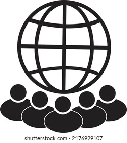 globe and people icon on white background. world community sign. flat style.