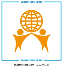 Globe and people icon vector EPS 10, abstract sign flat design,  illustration modern isolated badge for website or app - stock info graphics