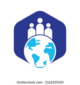 Globe and people icon vector illustration. World people logo design icon vector.
