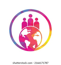Ilustración vectorial de iconos de globo y personas. Vector de iconos de diseño del logo de la gente del mundo.