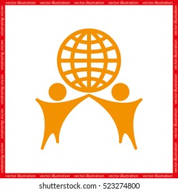 Globe and people icon vector illustration eps10. Isolated badge for website or app - stock infographics