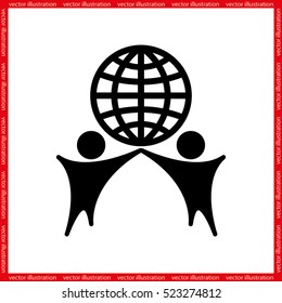 Globe and people icon vector illustration eps10. Isolated badge for website or app - stock infographics