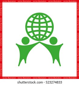 Globe and people icon vector illustration eps10. Isolated badge for website or app - stock infographics