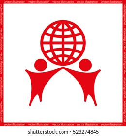 Globe and people icon vector illustration eps10. Isolated badge for website or app - stock infographics
