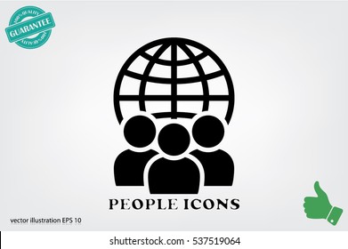 Globe and people icon vector illustration EPS 10.