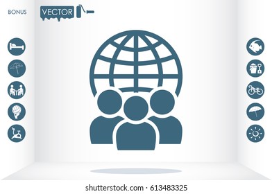 Globe and people icon vector illustration EPS 10.